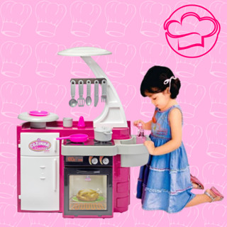 Cozinha Infantil Completa COTIPLÁS Geladeira Forninho Pia Saí Água de verdade Utensilios de Brinquedo Panelinhas