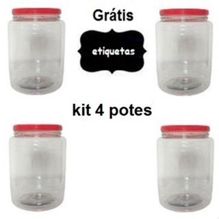 Kit 4 Potes Plástico Para Alimento Mantimento e Utensílios 2 Litros