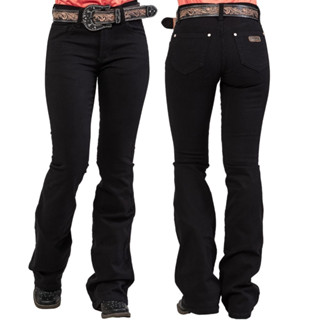 Calça Feminina Docks Western Preta Bootcut Flare Com Elastano Original Jeans Gross Moda Country