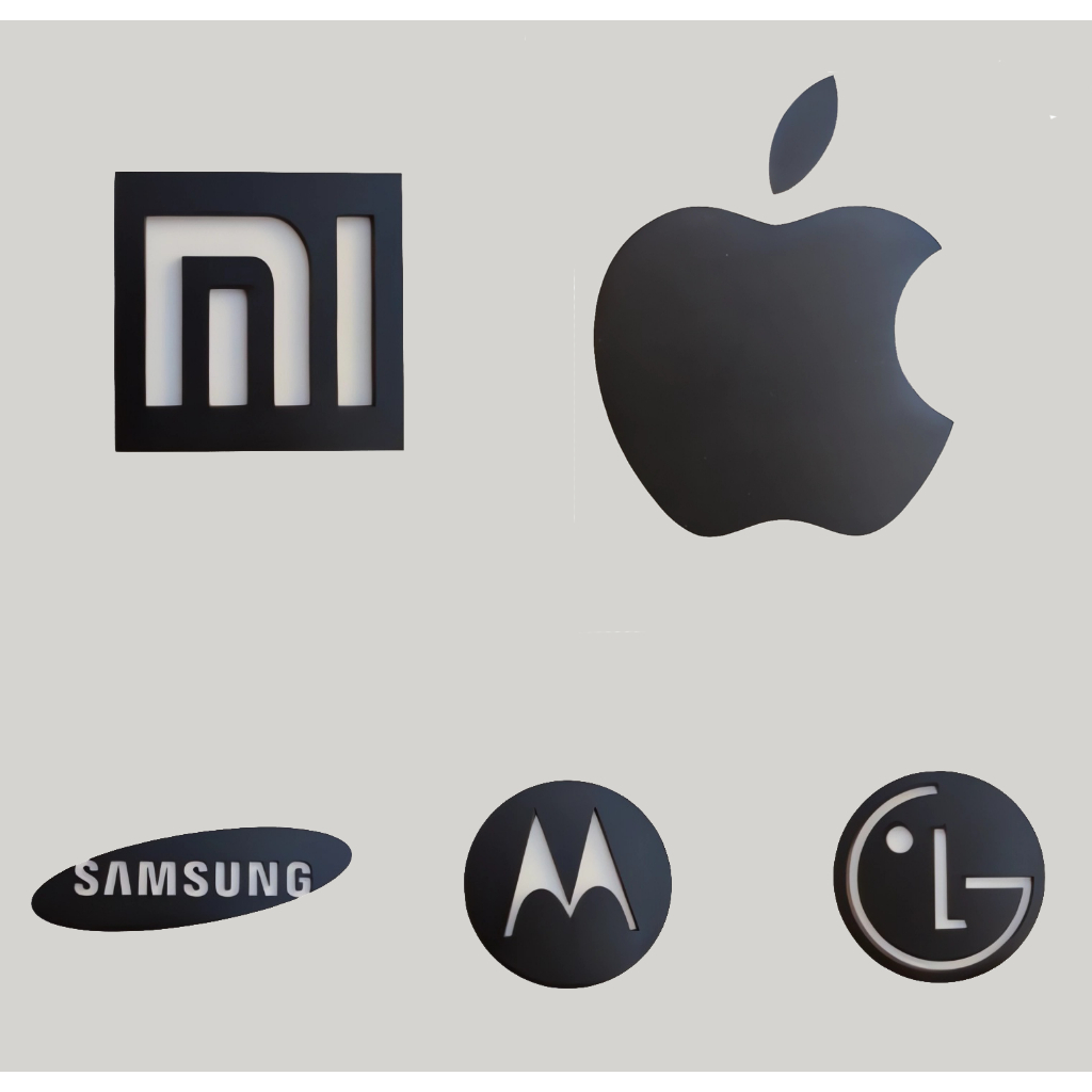 kit 2.0 com as 5  Logo Marcas de Celulares e eletrônicos em ACRÍLICO PRETO BRILHO ou BRANCO BRILHO