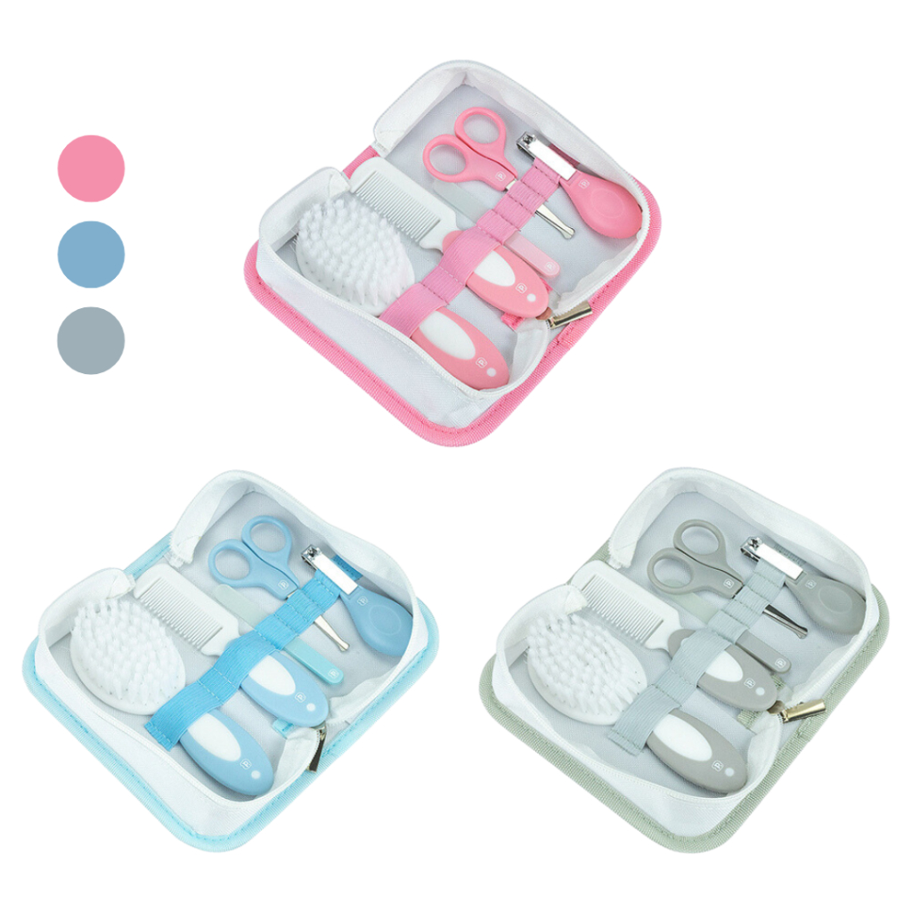Kit Higiene do Bebê com Estojo Necessaire 5 Peças Escova + Lixa + Cortador de Unha Infantil Pimpolho
