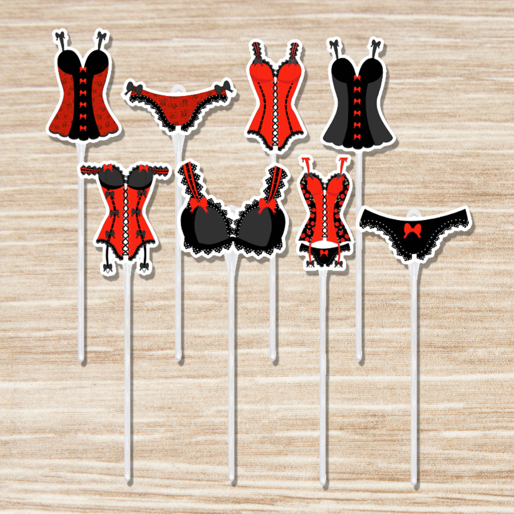 KIT 50 OU 100 TOPPERS PARA DOCES FESTA CHÁ DE LINGERIE VERMELHA E PRETA em Oferta na Shopee