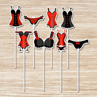 KIT 50 OU 100 TOPPERS PARA DOCES FESTA CHÁ DE LINGERIE VERMELHA E PRETA em Oferta na Shopee