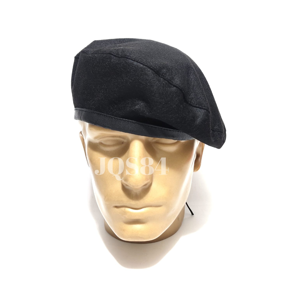 Boina Tática Estilo Militar Preta Lã feltro Ajuste de Cordinha