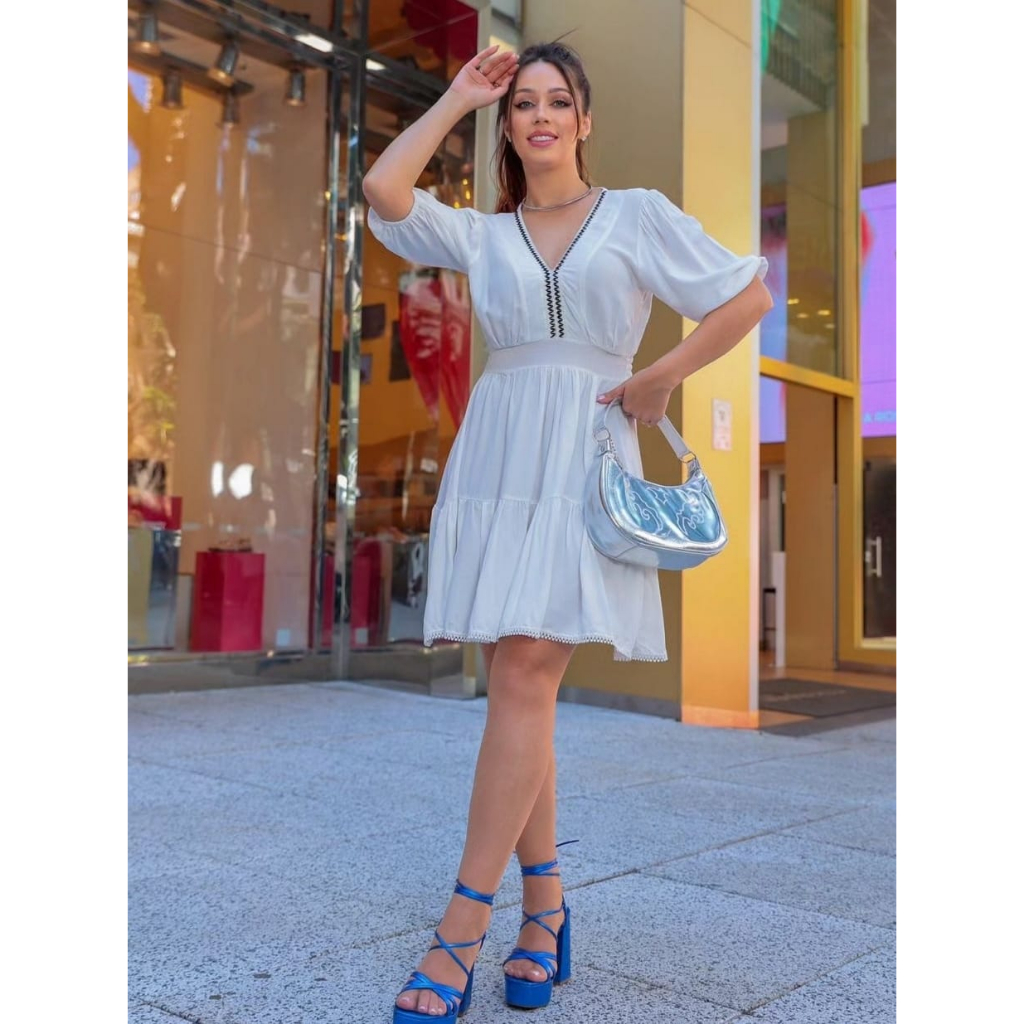 L.L.MODAS FEMININA  vestido moda feminina manga de princesa elastano na cintura novo