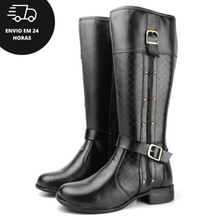 Bota Montaria Fivela Zíper Feminino Oferta Cano Longo