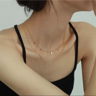 Colar Choker duplo pingente coracao estrelas ponto de luz terco feminino folheado banhada a ouro 18k