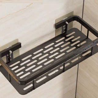Suporte De Shampoo Prateleira Organizadora Retangular Prateleiras De Banheiro Luxo Sem Furo Premium Preto 30x13x5cm Adesivo Transparente