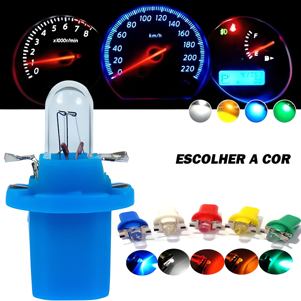 Lâmpada T5 B8.5 w5w de Led Pinguinho soquete b8.5 Led SMD Gota Painel Carro Moto C/ Soquete Universal em Oferta na Shopee