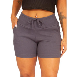 Short Feminino Cintura Alta Canelado Bermuda Academia