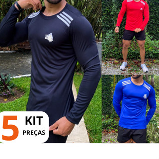 Kit 5 Camisas Manga longa Em Malha Esportiva