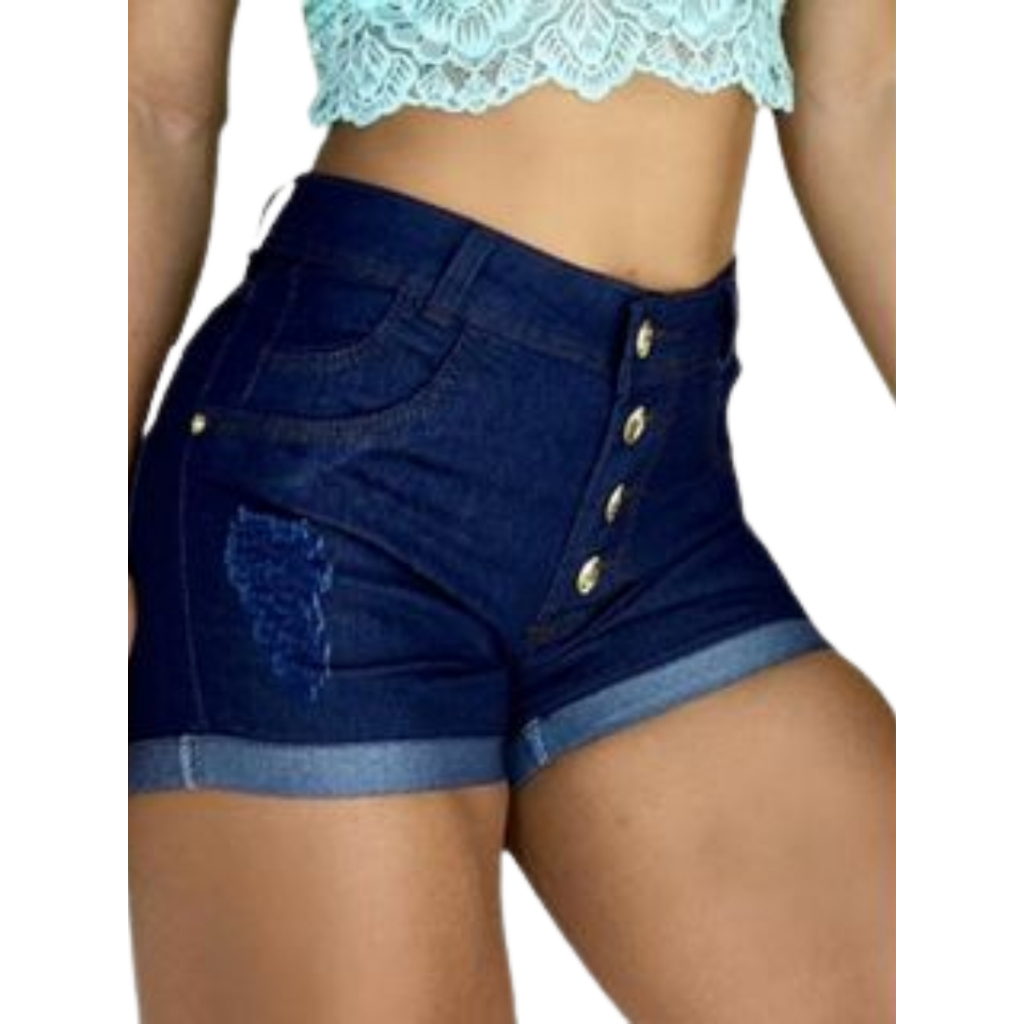 Short Feminino Jeans Short Curto Jeans Rasgado Short Cintura Alta, Cós Alto Lycra