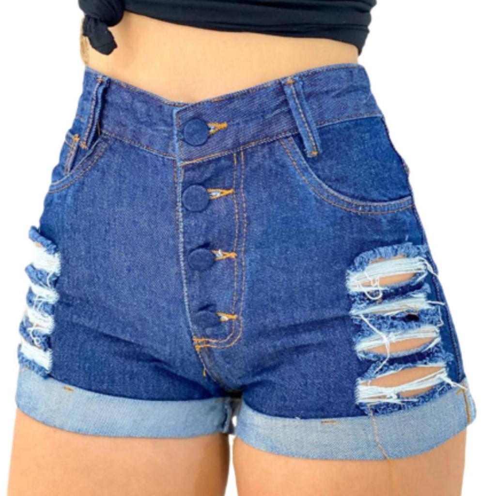 Bermuda Short Feminino Jeans Short Curto Jeans Rasgado Feminino Modelode Luxo