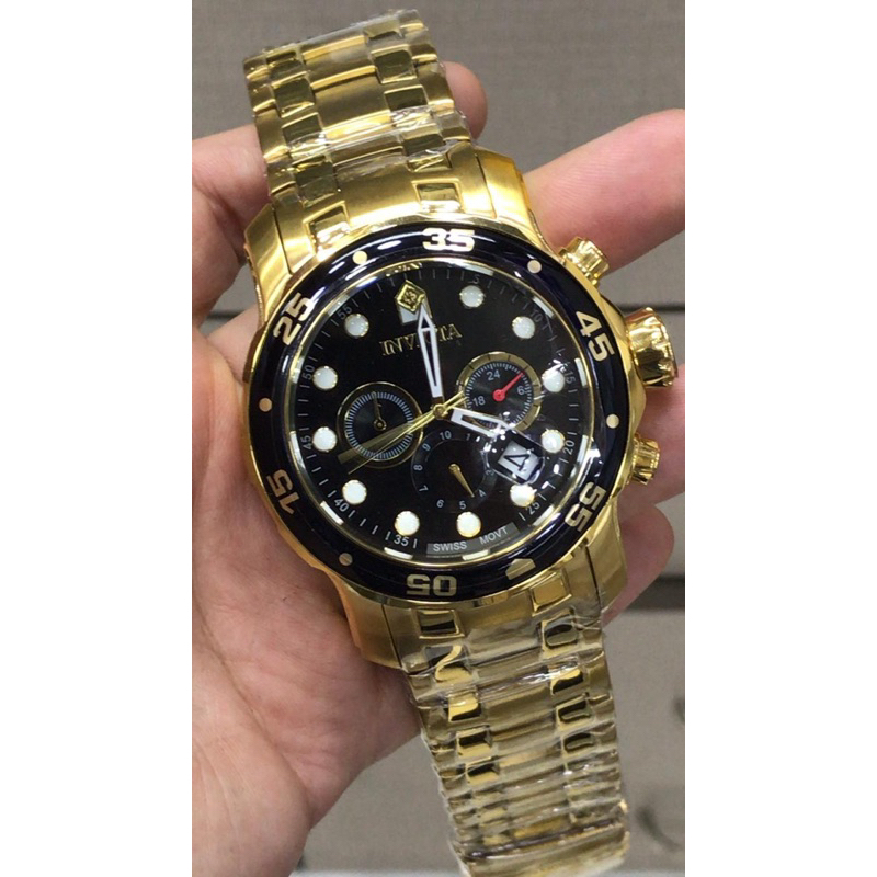 Relógio Invicta Pro Diver Scuba 0072 Preto Gold 18k Original
