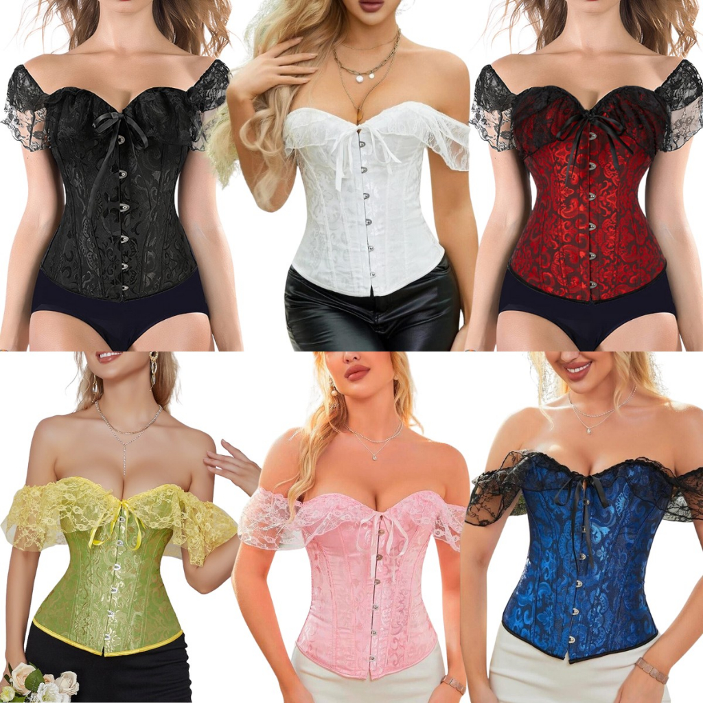 Corset Corselet Blusa Modeladora Manga Curta Renda Floral Linha Casual Cores M759
