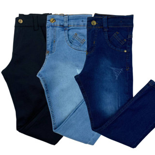 Kit Com 3 Calças Jeans Infantil Slim Menino Skinny Lycra Social Masculina Juvenil Masculino Com Regulador