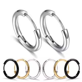 Brinco Argola Punk Rock Ródio Aço Inoxidável Círculo Para masculino e feminino
