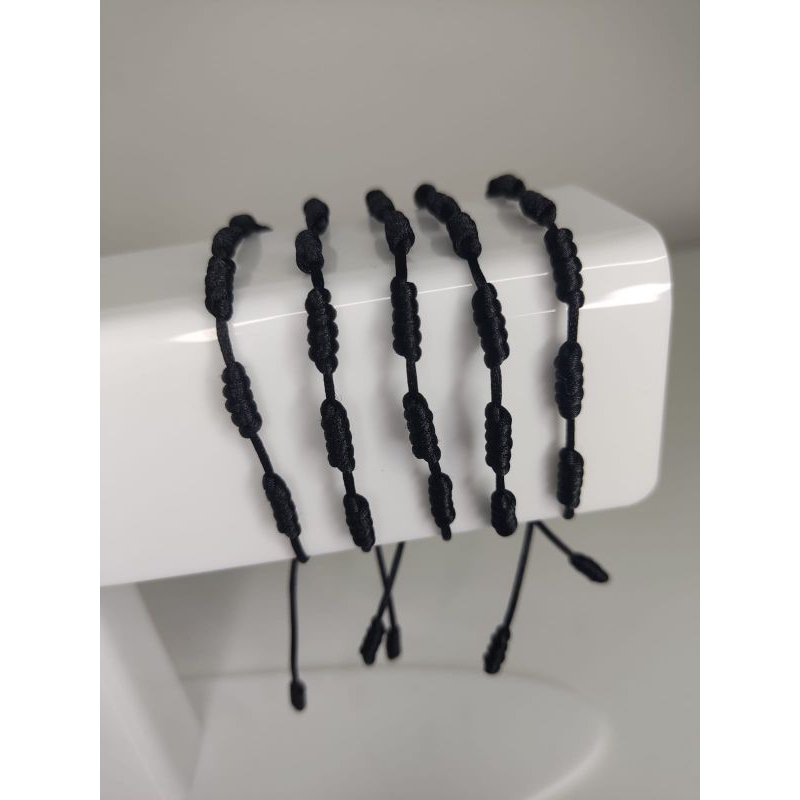 KIT 5 Pulseiras Preta 7 nós de proteção - Adulto Ajustável - Para Revenda - Promoção