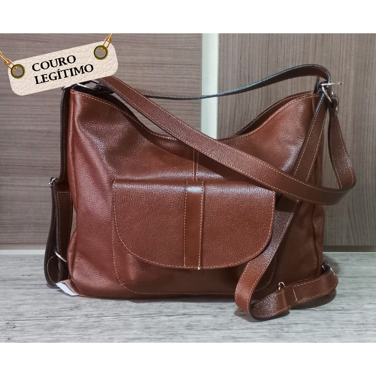 Mochila Couro Legítimo Lia Modas 4 Compartimentos Alça Transformável Ref 300