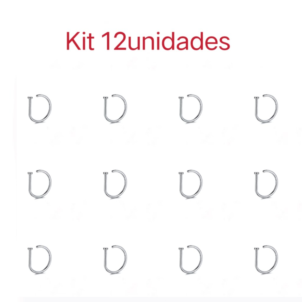 Kit 12unidades Piercing De Nariz Nostril D-ring em aço cirúrgico em Oferta na Shopee