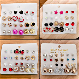 kit cartela com 12 pares de brincos femininos pequenos variados cod 410