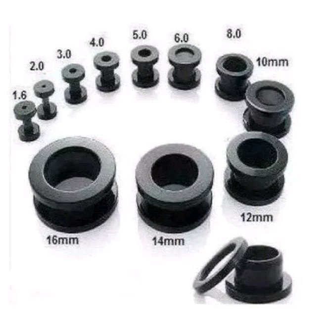 Alargador Aço Cirúrgico PRETO e PRATA 1mm/2mm/3mm/4mm/5mm/6mm/7mm/8mm/10mm/12mm/14mm/16mm