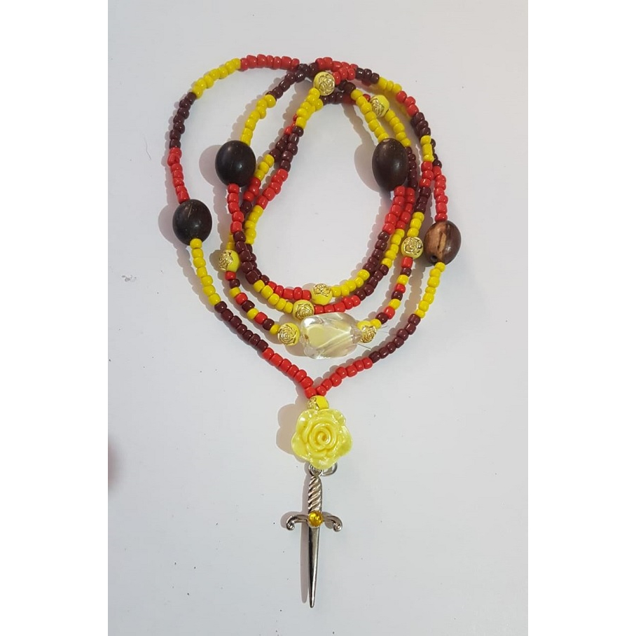 Colar Guia cangaceira - amarela/vermelha/marrom - flor amarela