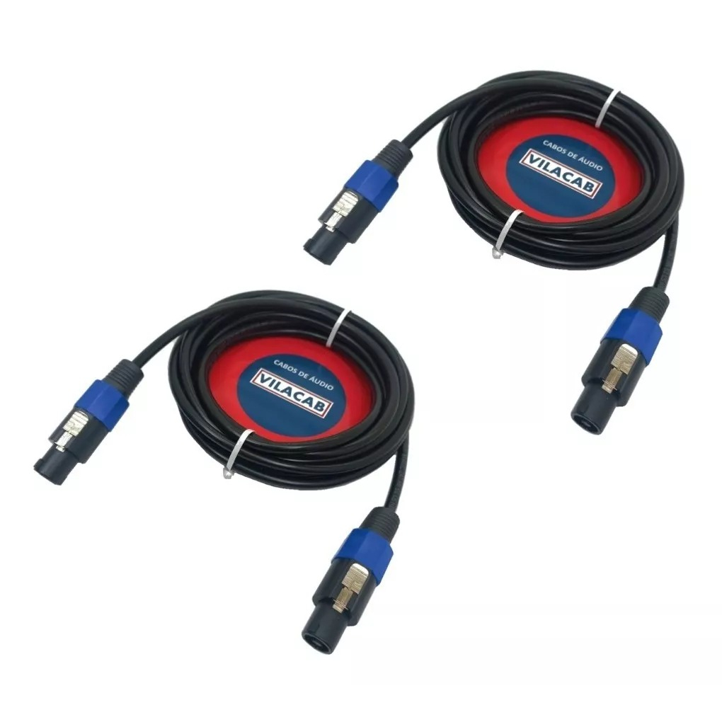 Kit 02 Cabos PP Speakon X Speakon 20 Metros Áudio Som Profissional Amplificador Caixa Acústica