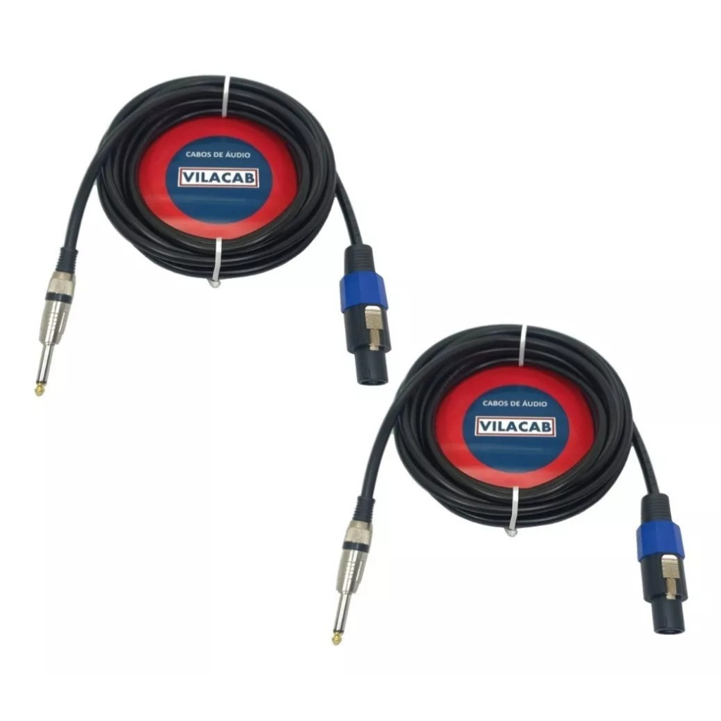 Kit 02 PP Cabos Speakon X P10 Mono Macho Cabo 20 Metros Áudio Som Profissional Amplificador Potência