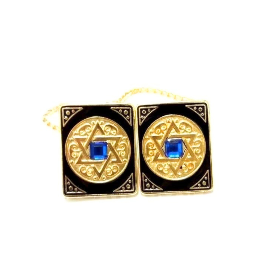 prendedor de talit estrela de Davi com pedra de zirconia azul