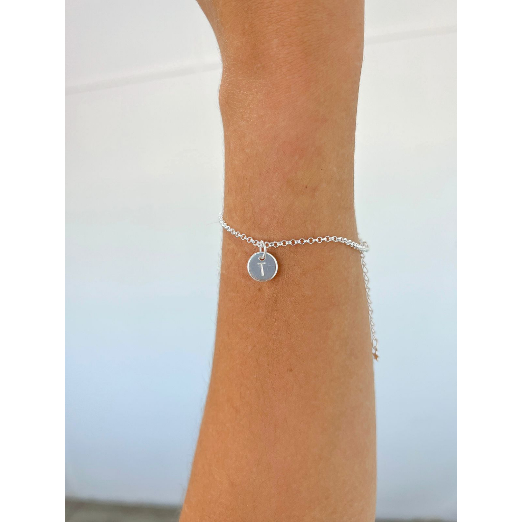 Pulseira medalha personalizada inicial (personalize como quiser) banhada à prata 925