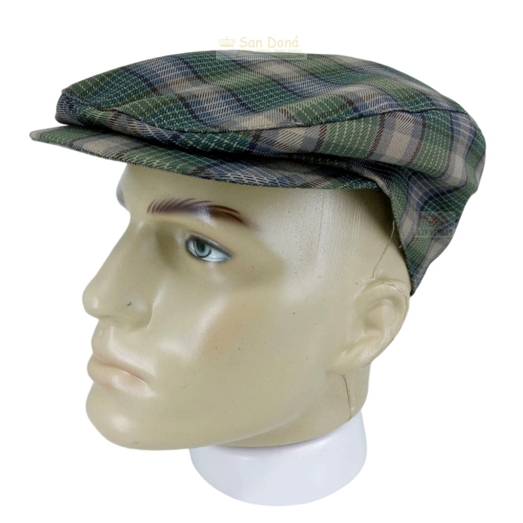 Boina bone Italiana Trapani Xadrez Tartan Verde Militar, Bege e Preto tamanho 54 a 61 Original San Dona cor 170