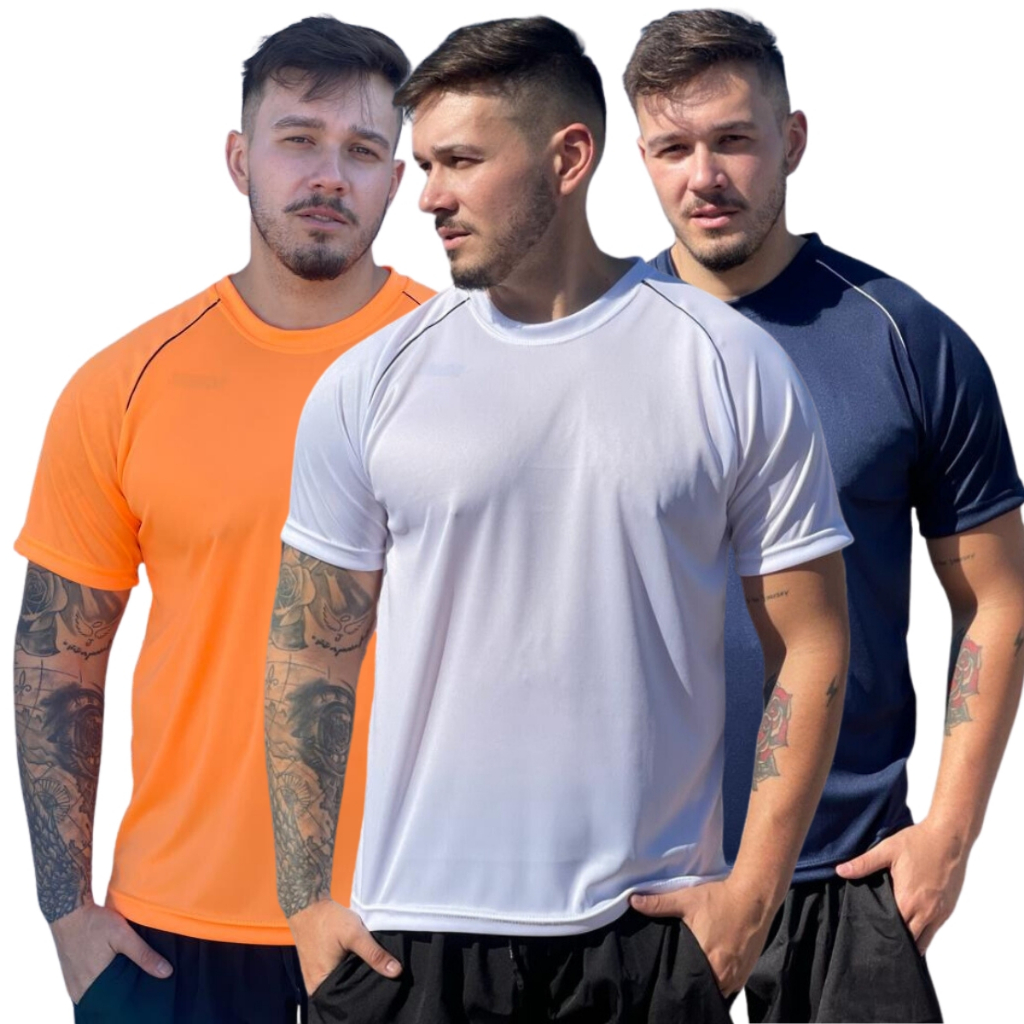 Kit 3 Camisa Dry Fit Masculina Para Academia Treino Caminhada Corridas 100% Poliester