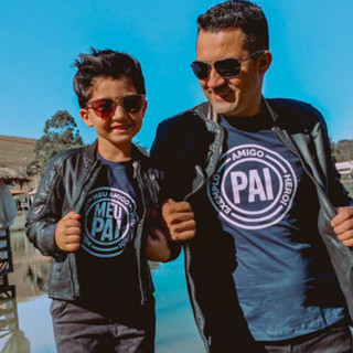 Camiseta Masculina e Infantil Tal Pai Tal Filho Tal Filha Exemplo Amigo Herói Presente Dia das Crianças.