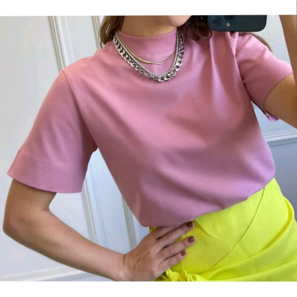 T-Shirt Gola Alta Feminina Tecido 100% Algodão Menegotti Casual Estilosa Moda Blogueira