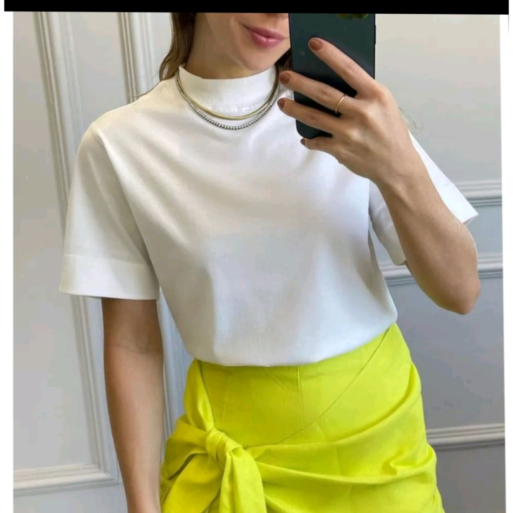 T-Shirt Gola Alta Feminina Tecido 100% Algodão Menegotti Casual Estilosa Moda Blogueira — imagem 2 de 2