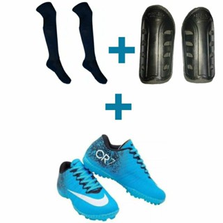 kit chuteira infantil society+ meião+caneleira/ promoção