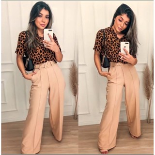 Calça Feminina Pantalona de Alfaiataria Cintura Alta