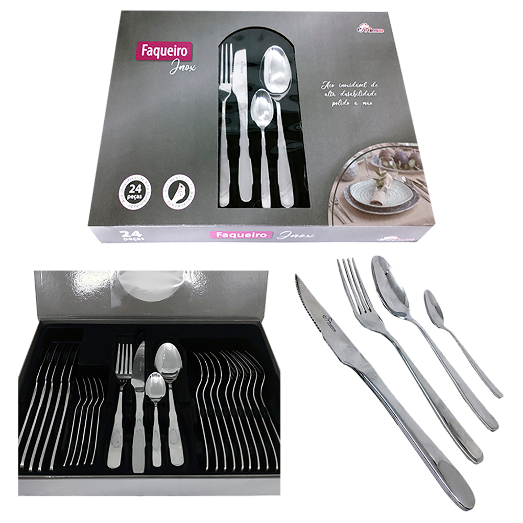 Kit Jogo Faqueiro Talheres 24 Peças Inox Luxo Prime Presente