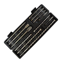 Maleta KIT 12pçs Ponteiro Brocas e 2 Talhadeiras SDS Plus Para Martelete