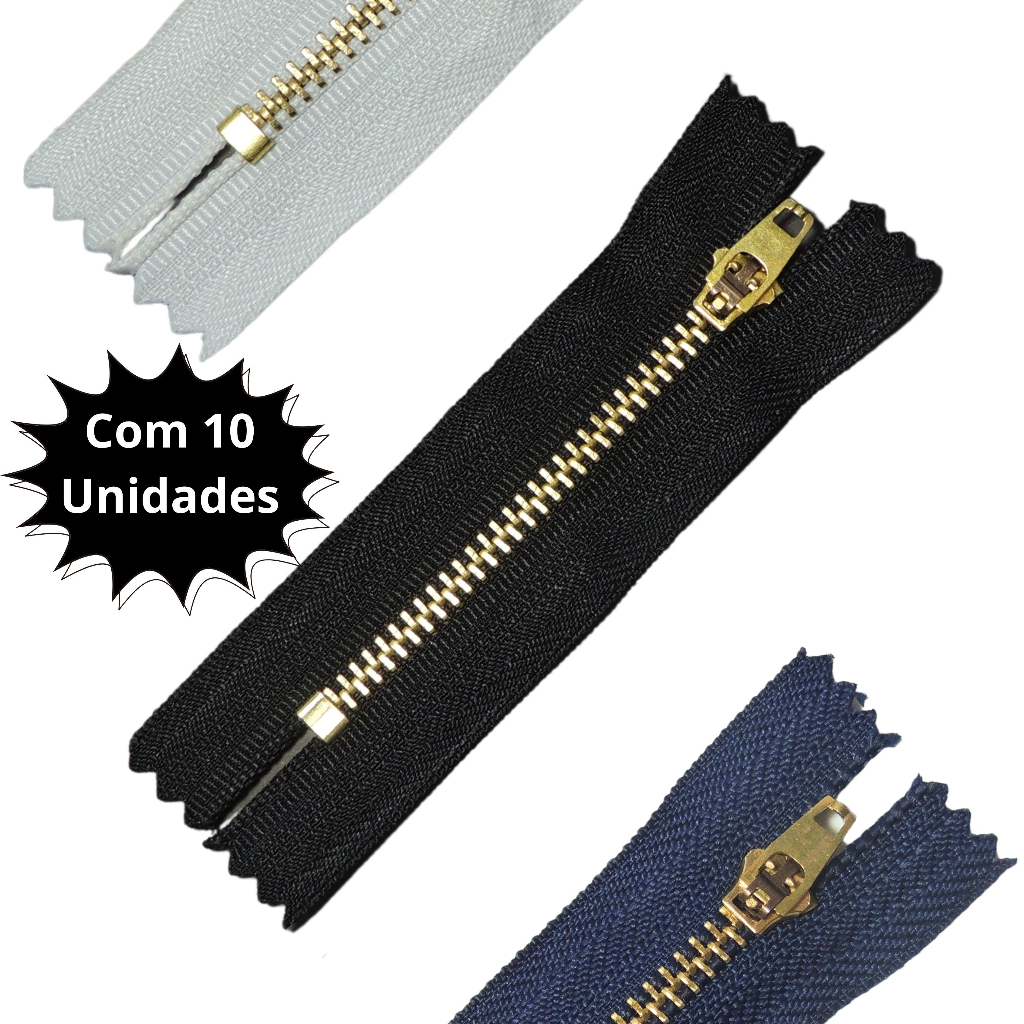 Zíper de Metal Reforçado Fixo Com Trava de Segurança 4, 5, 6, 8, 10, 12, 15 e 18 c/10 unidades Jeans