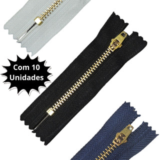Zíper de Metal Reforçado Fixo Com Trava de Segurança 4, 5, 6, 8, 10, 12, 15 e 18 c/10 unidades Jeans