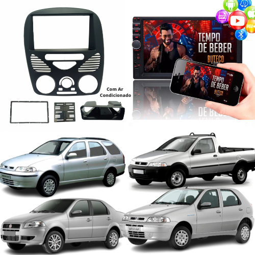 Kit Central Multimídia Mp5+Moldura 2din 7 FIAT PALIO /SIENA /STRADA /WEEKEND - G2 2002/2014