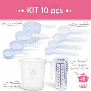 Medidas kit com 10 peças total Branco com copo 500ml, Jarra Erca 1000 ML e Xicara e Colher BRANCO em Oferta na Shopee