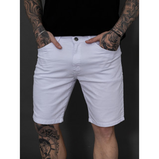 Bermuda branca masculina de sarja lisa com lycra qualidade alta
