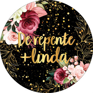 Painel De Festa Redondo Em Tecido 3D - Fundo Preto Efeito Brilhos De Repente Mais Linda Dourado