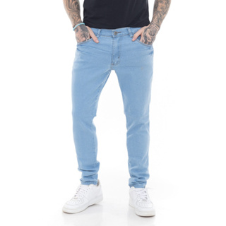 Calça Jeans Masculina Azul Claro Super Skinny Delavé Elastano Conforto Flexível Tendência Estilo Moderno Slim Fit em Oferta na Shopee