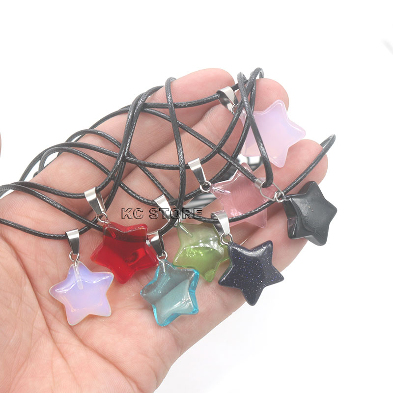 colar cordão preto de estrela pedra resina cristal ônix tigre vermelha rosa azul colorido máxicolar em Oferta na Shopee