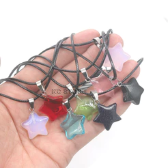 colar cordão preto de estrela pedra resina cristal ônix tigre vermelha rosa azul colorido máxicolar