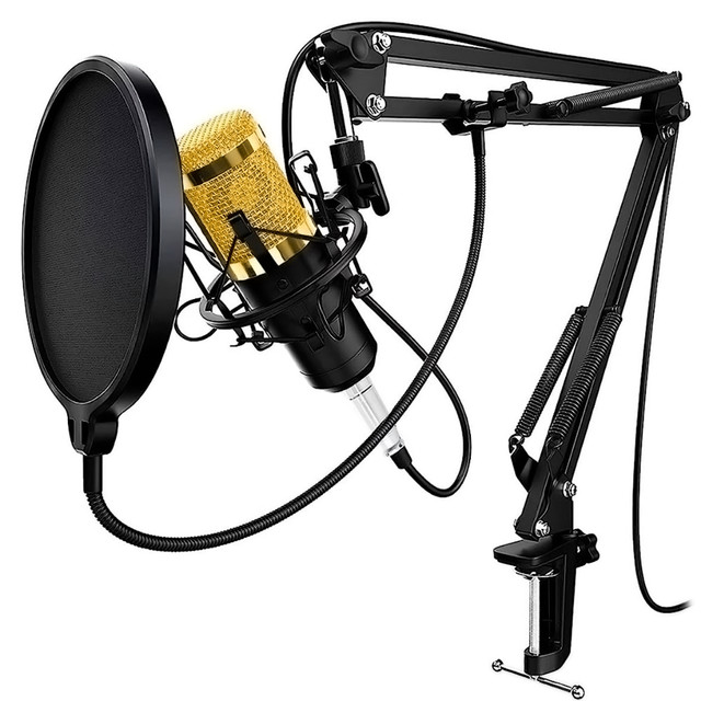 Kit Microfone Condensador Profissional Estúdio de Mesa para Criador Podcaster